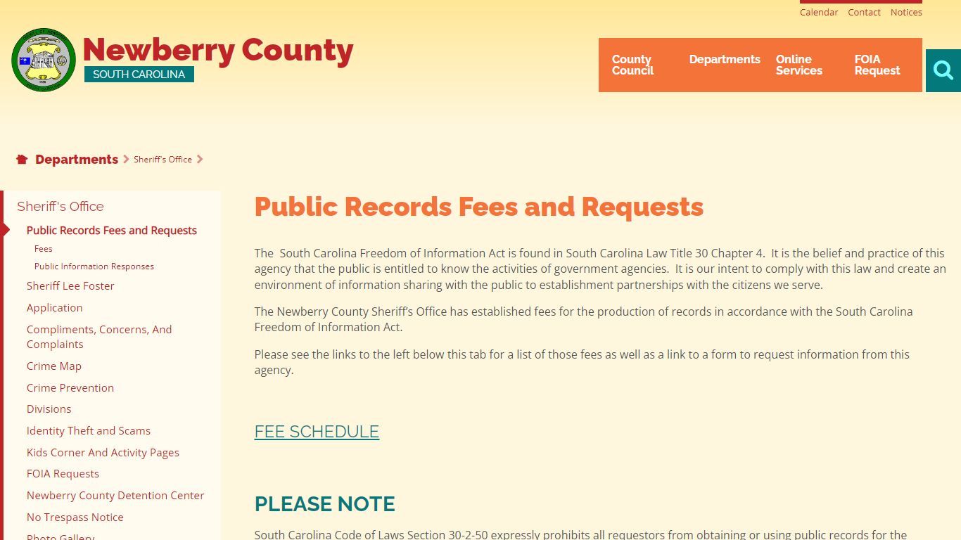 Public Records Fees and Requests | Newberry County